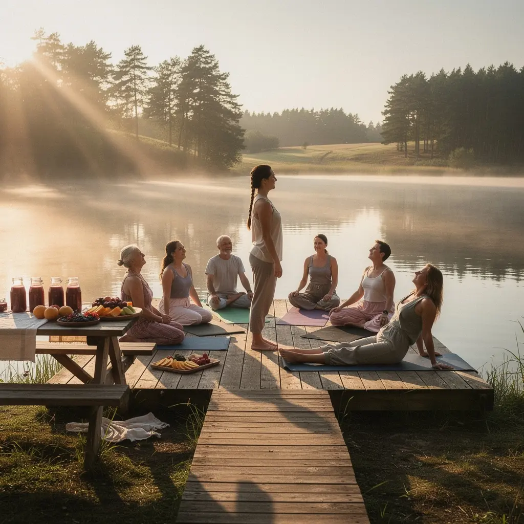 Zestaw produktów ekologicznych na stole, symbolizujący zdrowe nawyki żywieniowe.
